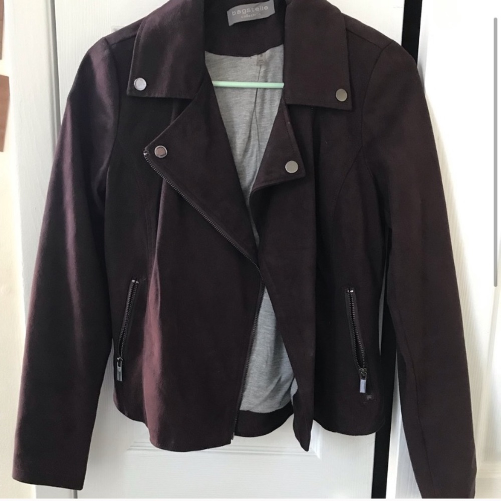 EUC faux suede plum bagatelle motojacket size L